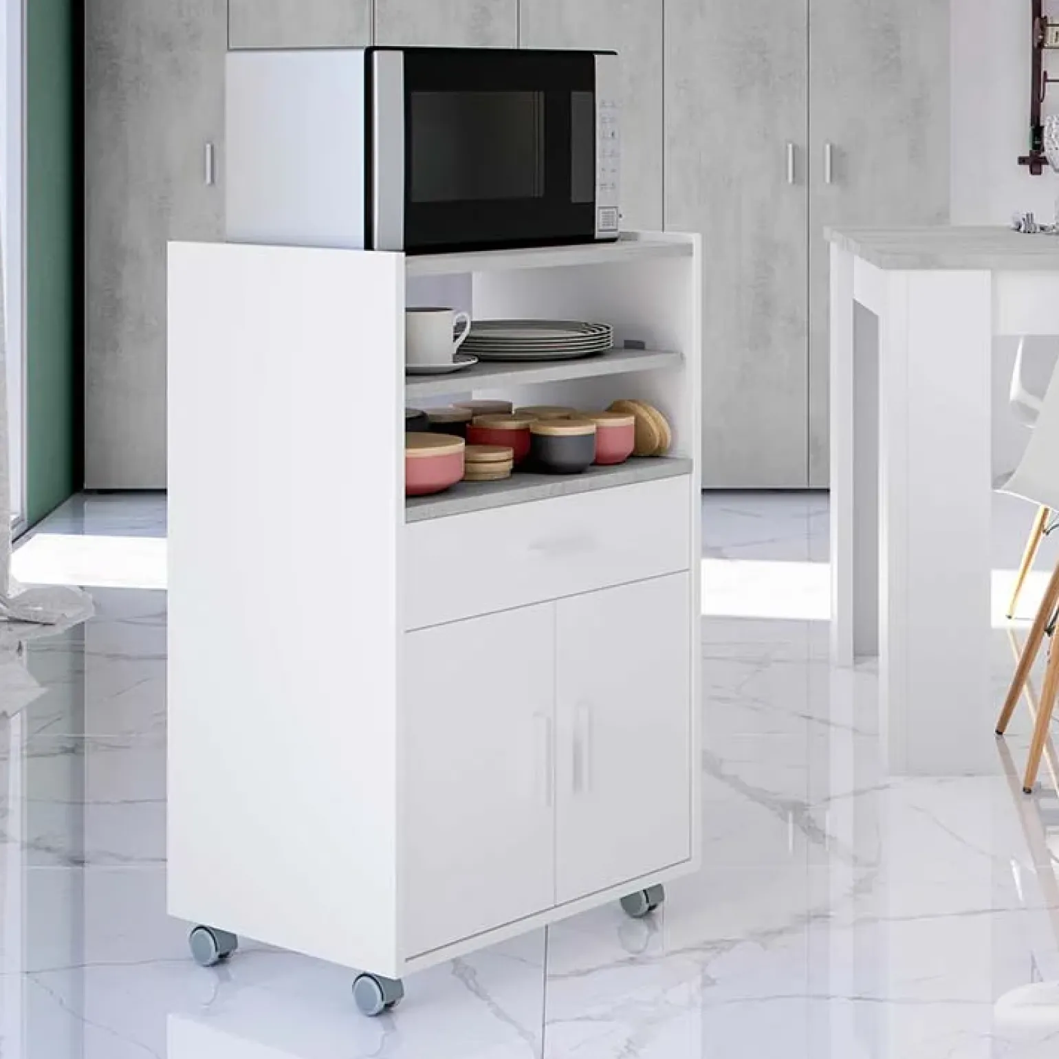 Carrello da cucina 59x92h cm con ruote bianco opaco cemento Comer