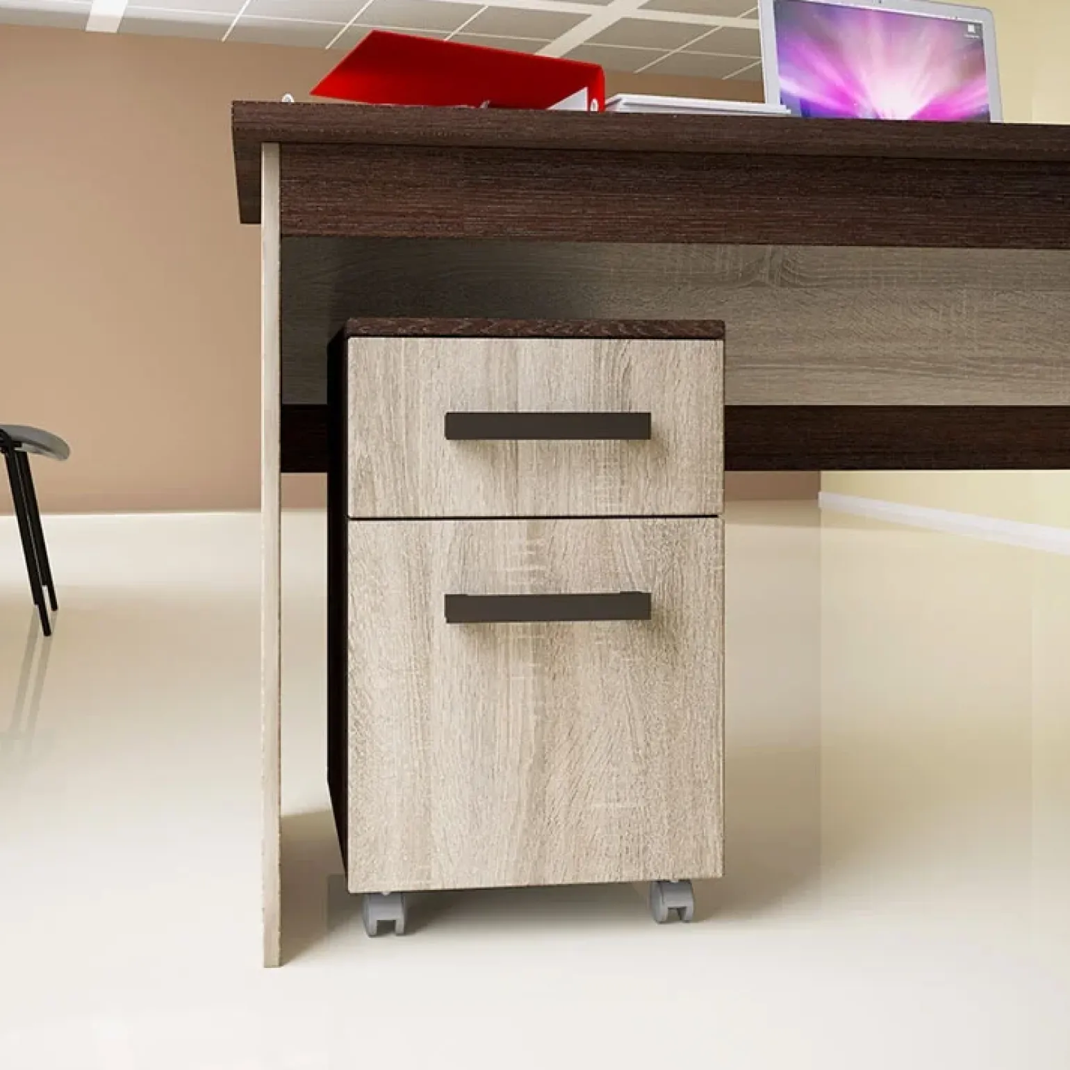 Cassettiera ufficio 35x59h cm con ruote rovere wengé Time O