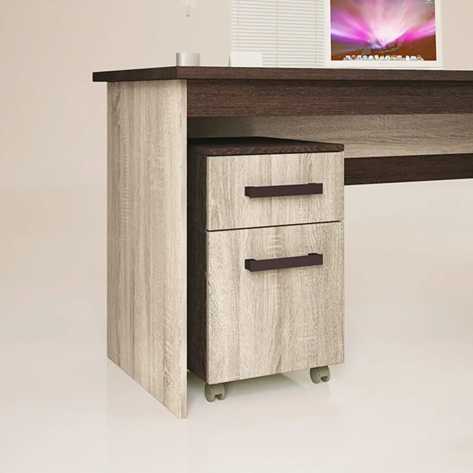 Cassettiera ufficio 35x59h cm con ruote rovere wengé Time O