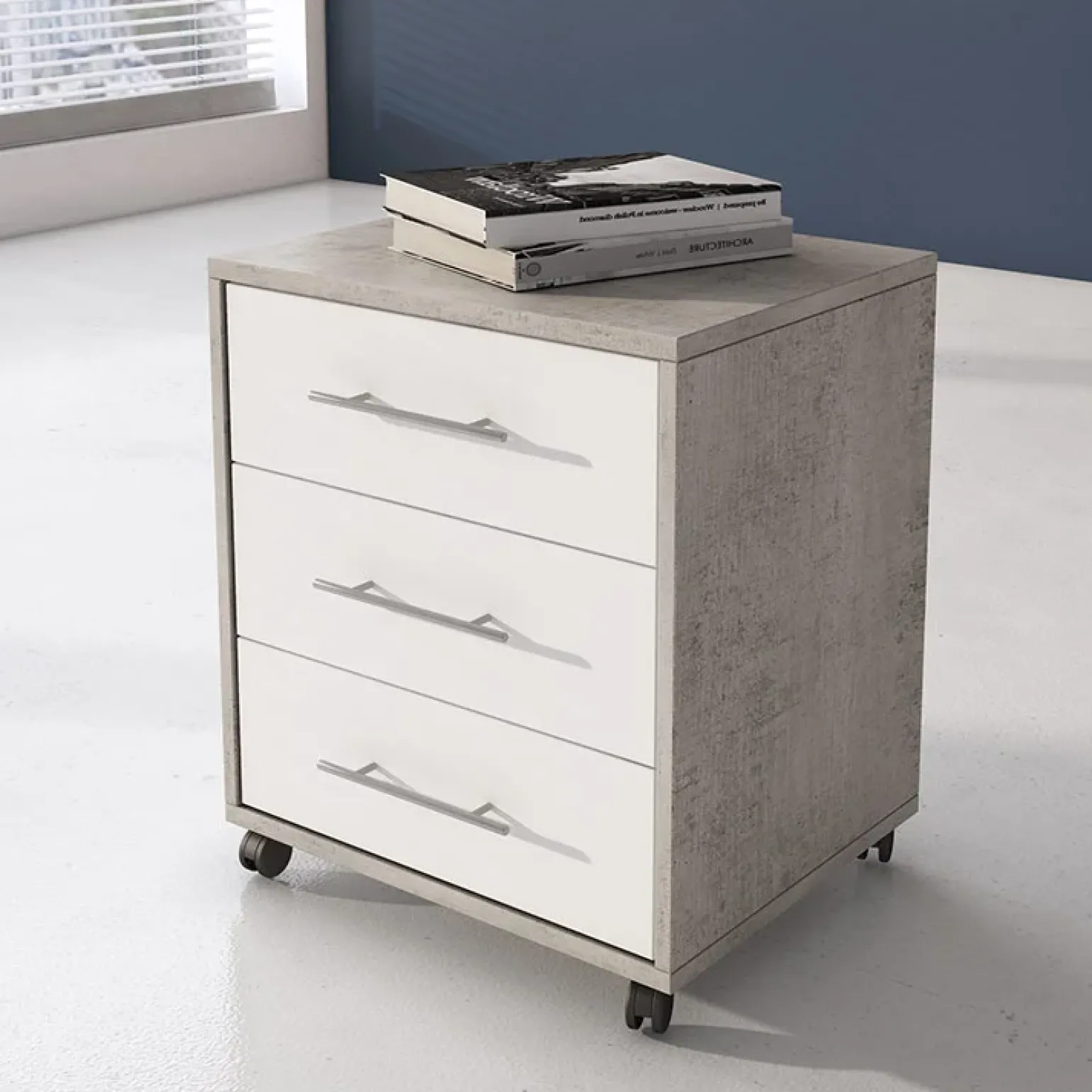 Cassettiera ufficio 43x57h cm bianco frassinato cemento Woody