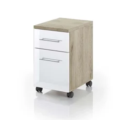 Cassettiera ufficio 35x59h cm con ruote rovere bianco lucido Time O