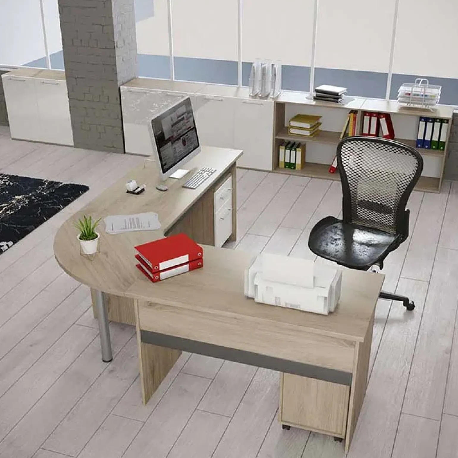 Cassettiera ufficio 35x59h cm con ruote rovere bianco lucido Time O