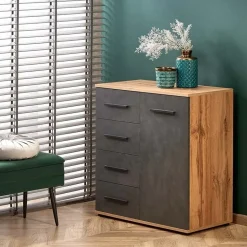 Cassettiera 77x82h 4 cassetti 1 anta cm rovere grigio Viki