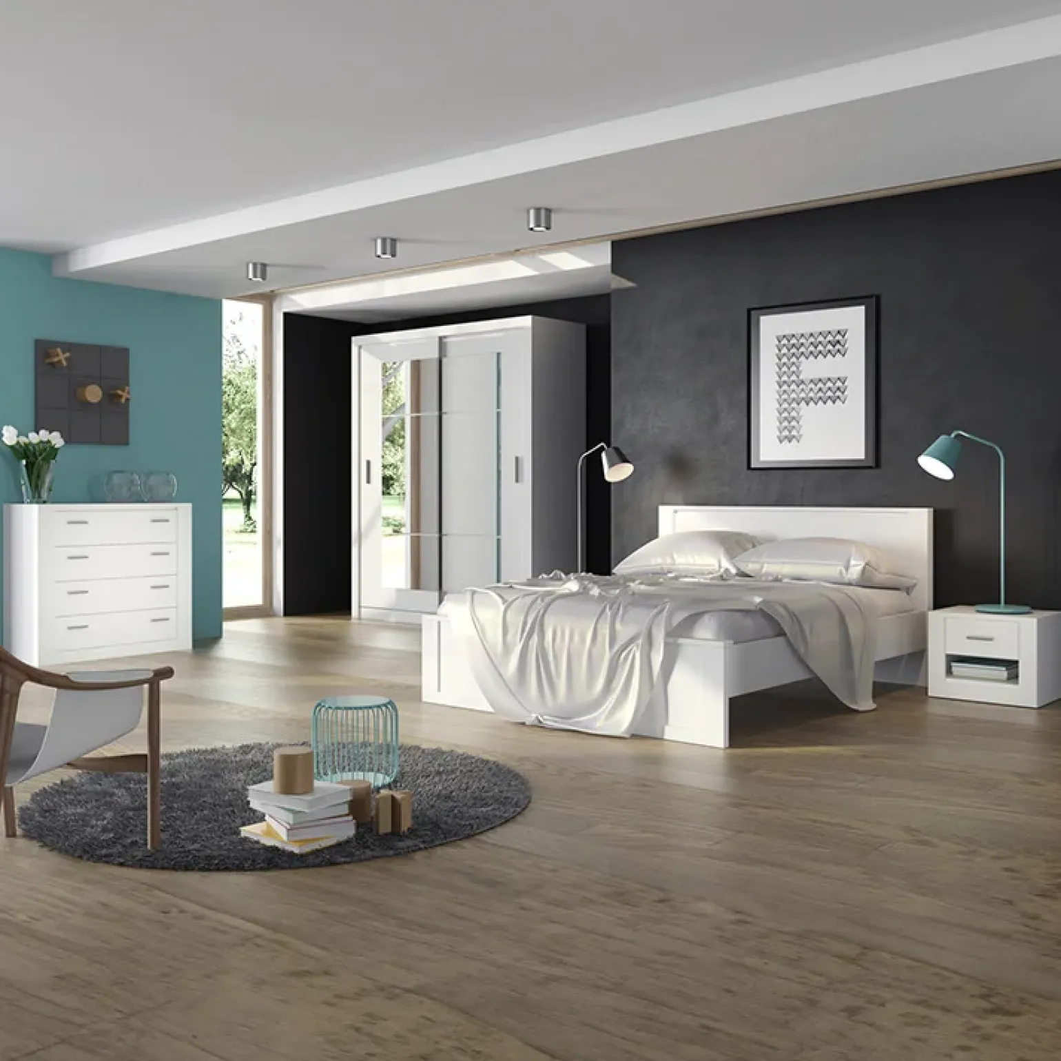 Cassettiera 100x90h 4 cassetti cm bianco opaco Ombra