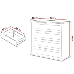 Cassettiera 92x91h cm 4 cassetti bianco rovere Relaxio