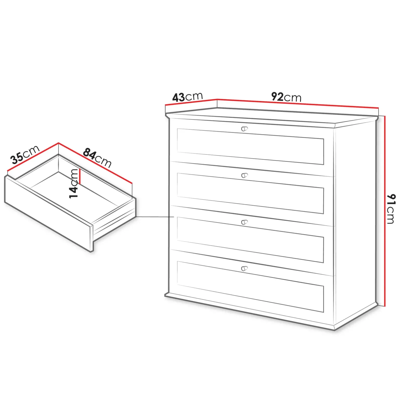 Cassettiera 92x91h cm 4 cassetti bianco rovere Relaxio