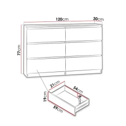 Cassettiera 120x77h cm 6 cassetti moderna bianco Rotterdam