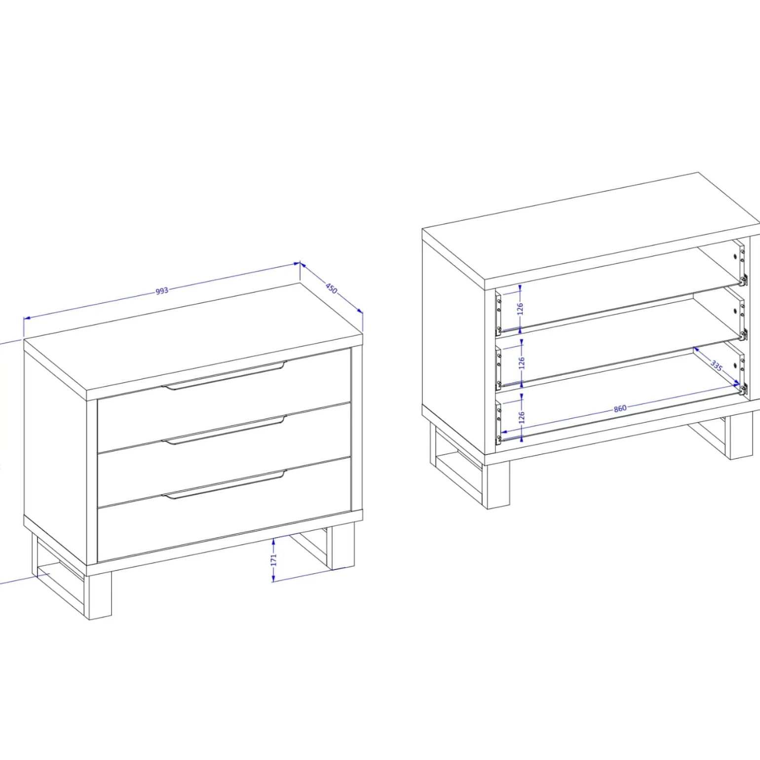 Cassettiera 100x83h cm 3 cassetti rovere Petra