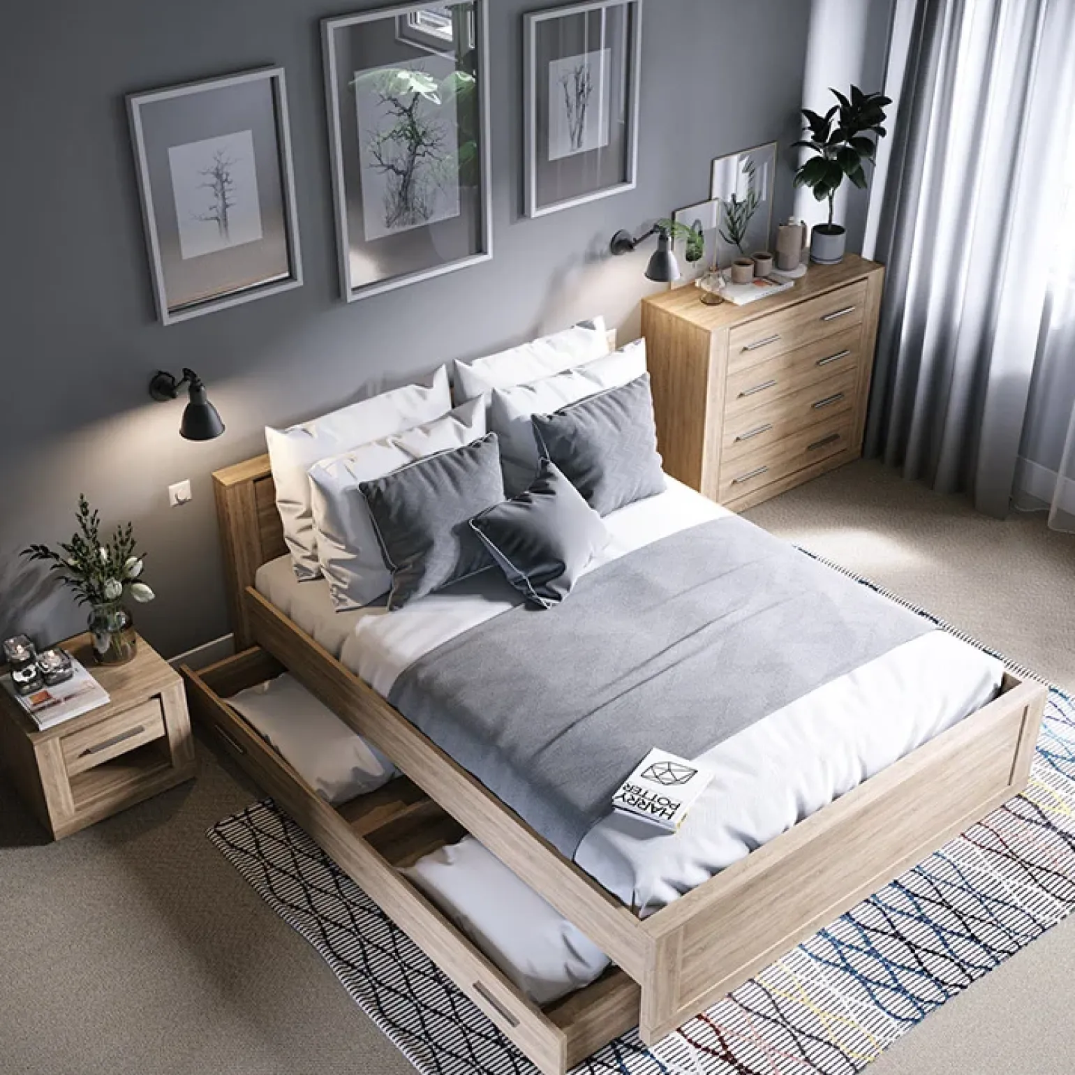 Cassettiera 100x90h cm 4 cassetti rovere Ombra