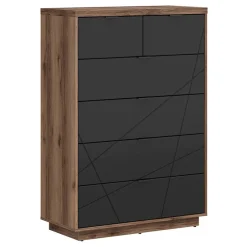 Cassettiera 90x131h cm 5 cassetti rovere scuro nero opaco Elin