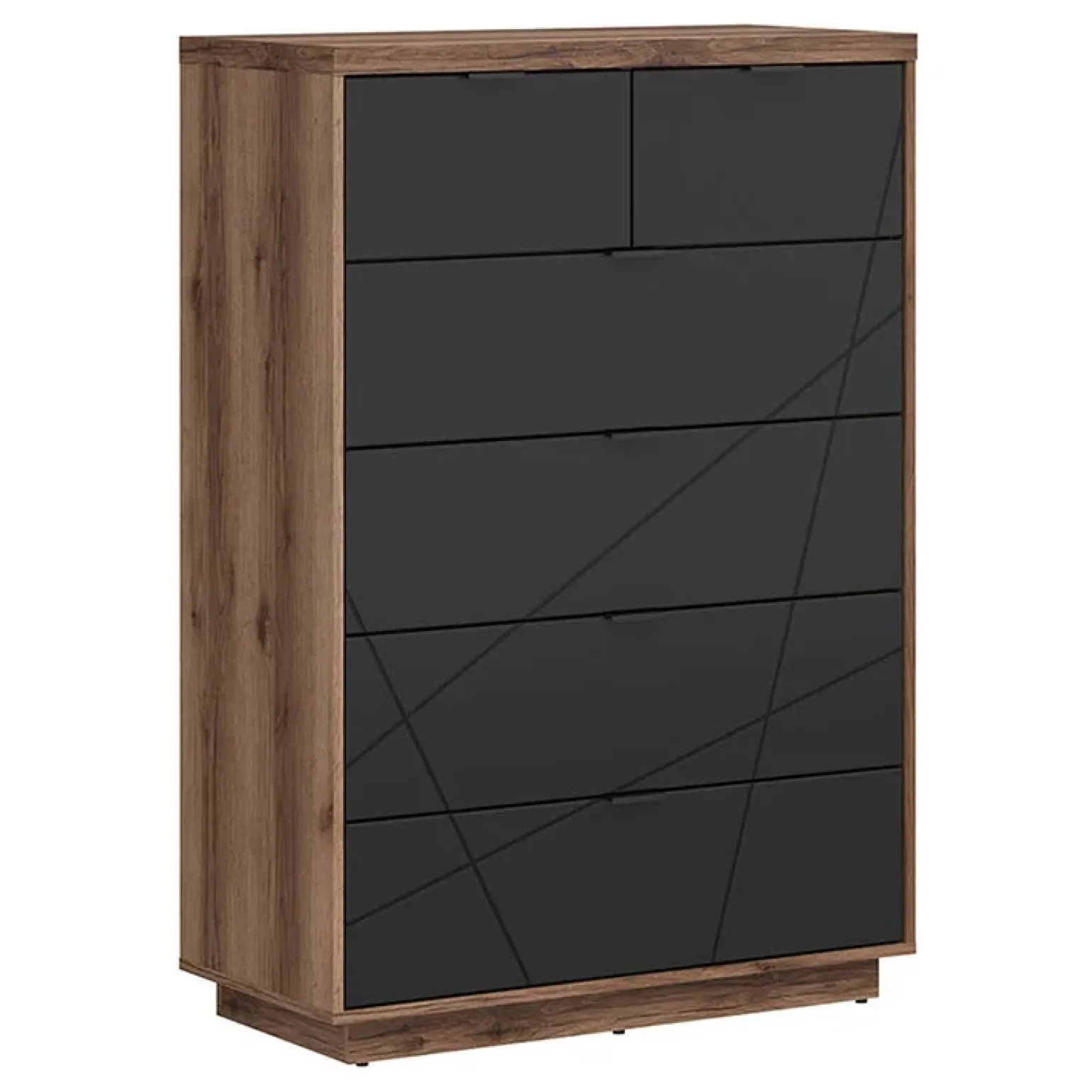 Cassettiera 90x131h cm 5 cassetti rovere scuro nero opaco Elin