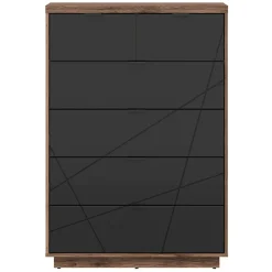 Cassettiera 90x131h cm 5 cassetti rovere scuro nero opaco Elin