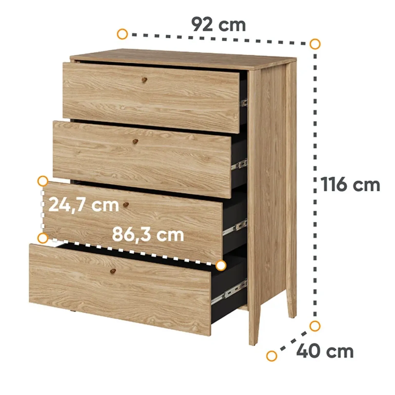 Cassettiera 92x116h cm 4 cassetti rovere Noor