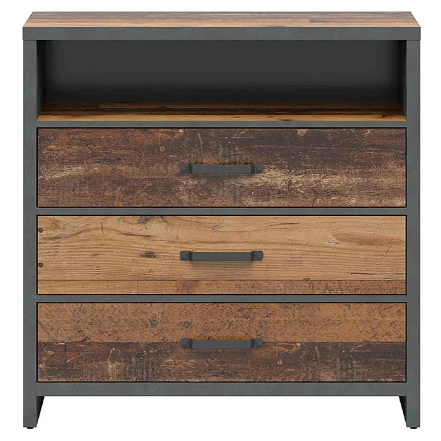 Cassettiera 91x90h cm 3 cassetti stile soft rovere scuro nero Urbania