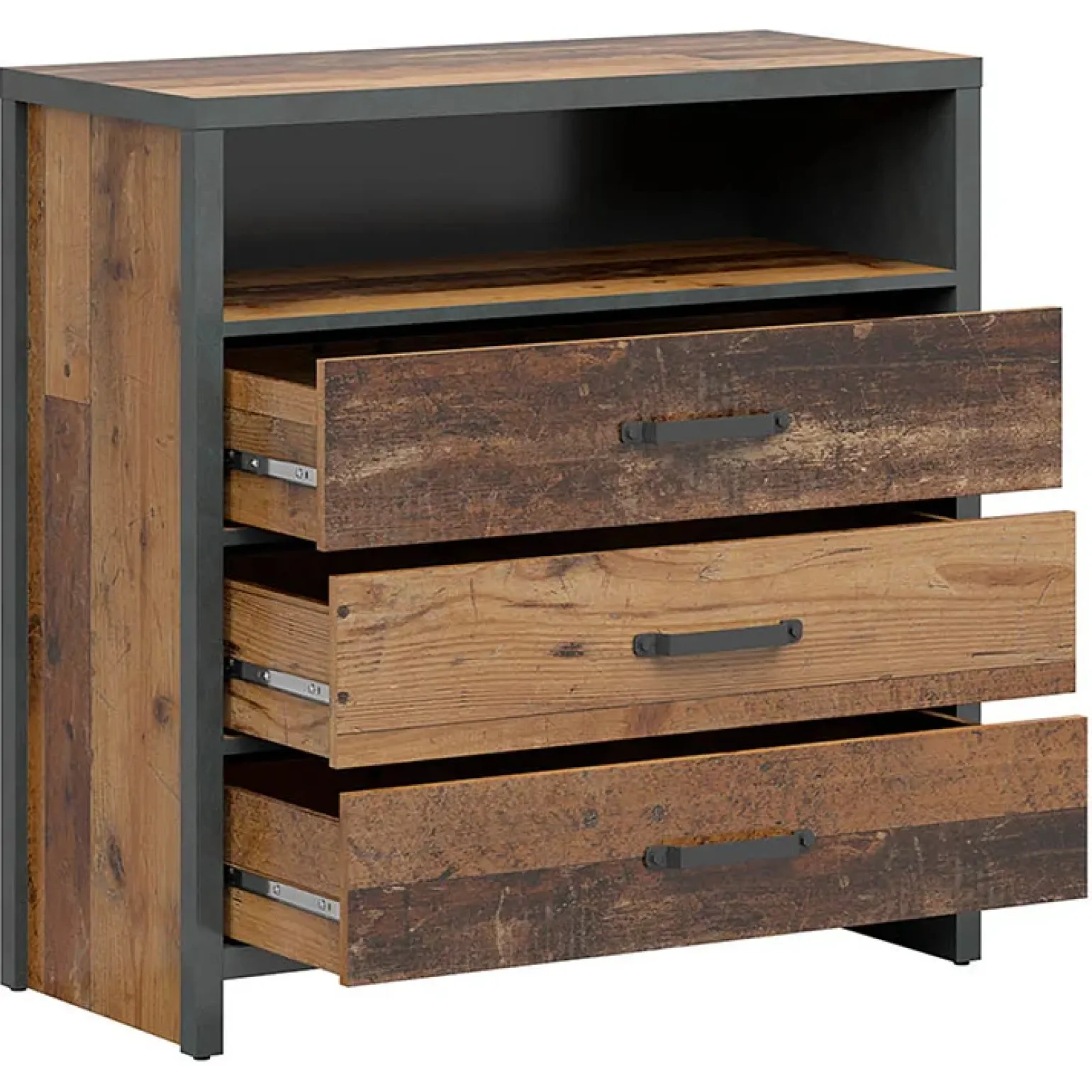 Cassettiera 91x90h cm 3 cassetti stile soft rovere scuro nero Urbania