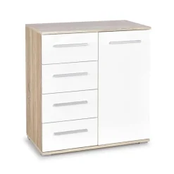 Cassettiera 77x82h cm 4 cassetti 1 anta moderna bianca rovere Viki