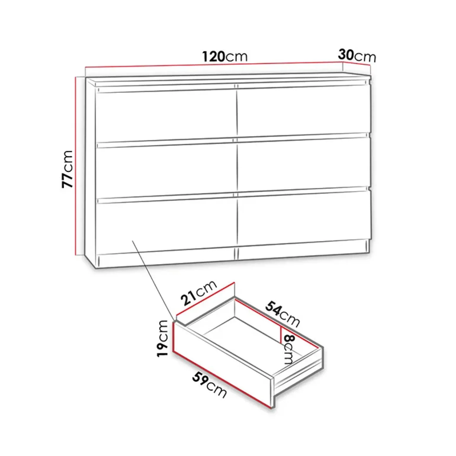 Cassettiera 120x77h cm 6 cassetti moderna rovere Rotterdam
