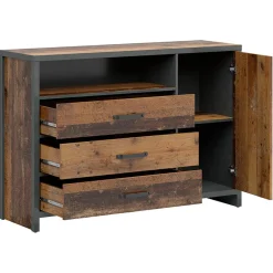 Cassettiera 131x91h cm 3 cassetti stile soft rovere scuro nero Urbania