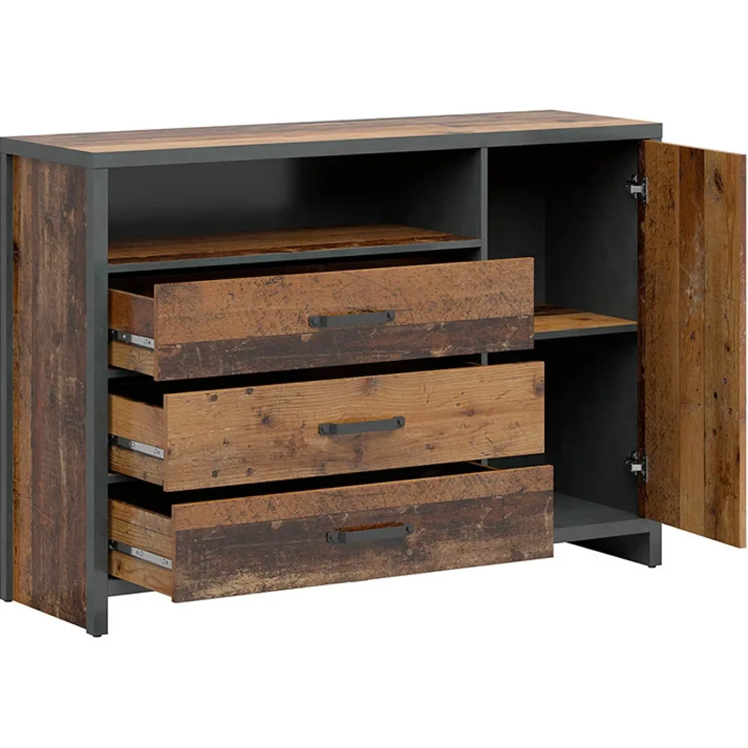 Cassettiera 131x91h cm 3 cassetti stile soft rovere scuro nero Urbania