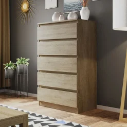 Cassettiera 70x112h cm 5 cassetti moderna rovere Rotterdam