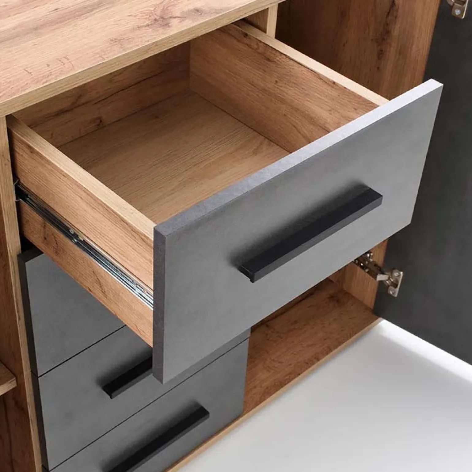 Cassettiera 116x82h cm 4 cassetti 2 ante rovere grigio Viki