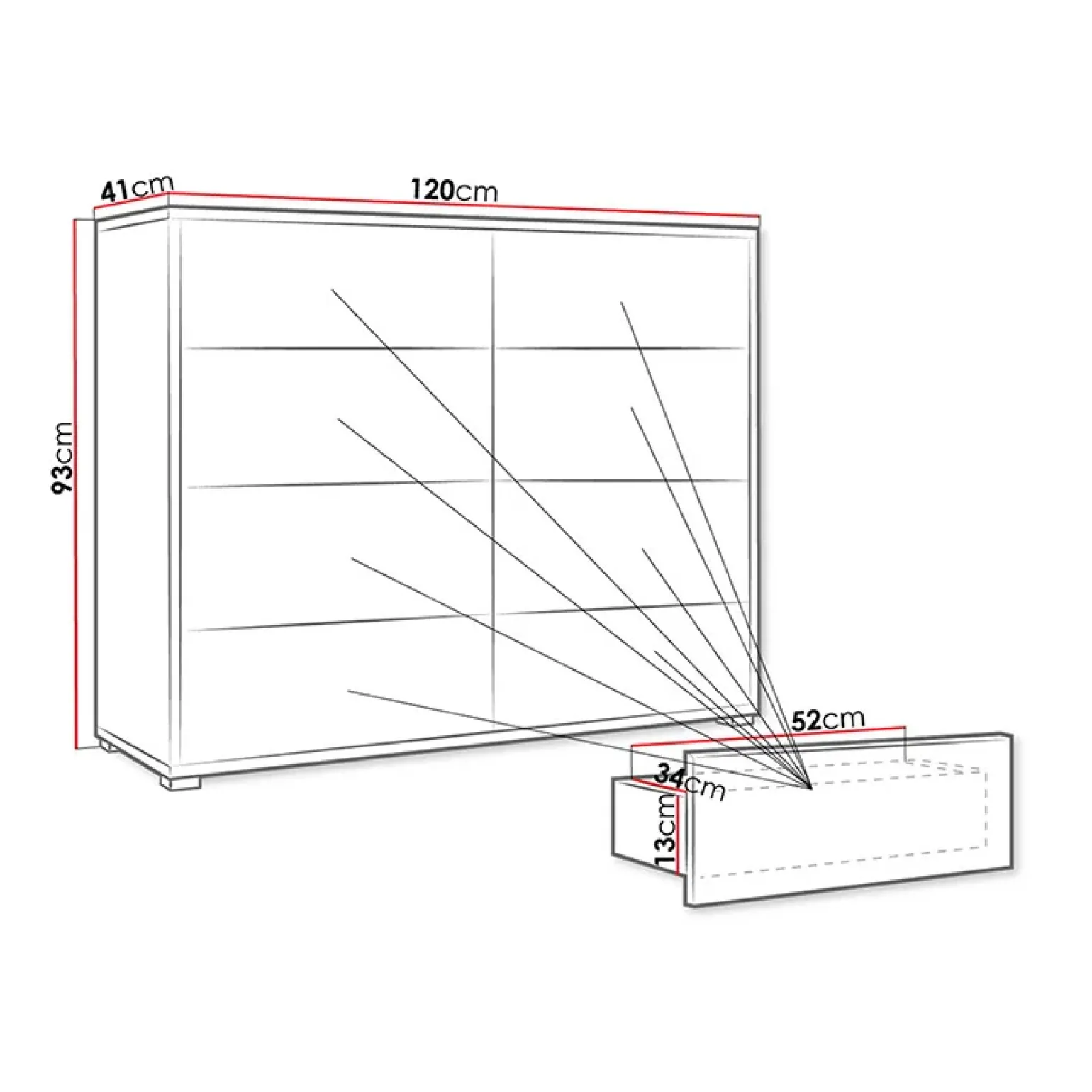 Cassettiera 120x93h cm 8 cassetti moderna bianco Eindhoven