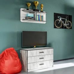 Cassettiera 80x148h cm con mensola 3 cassetti bianco rustico Zadar
