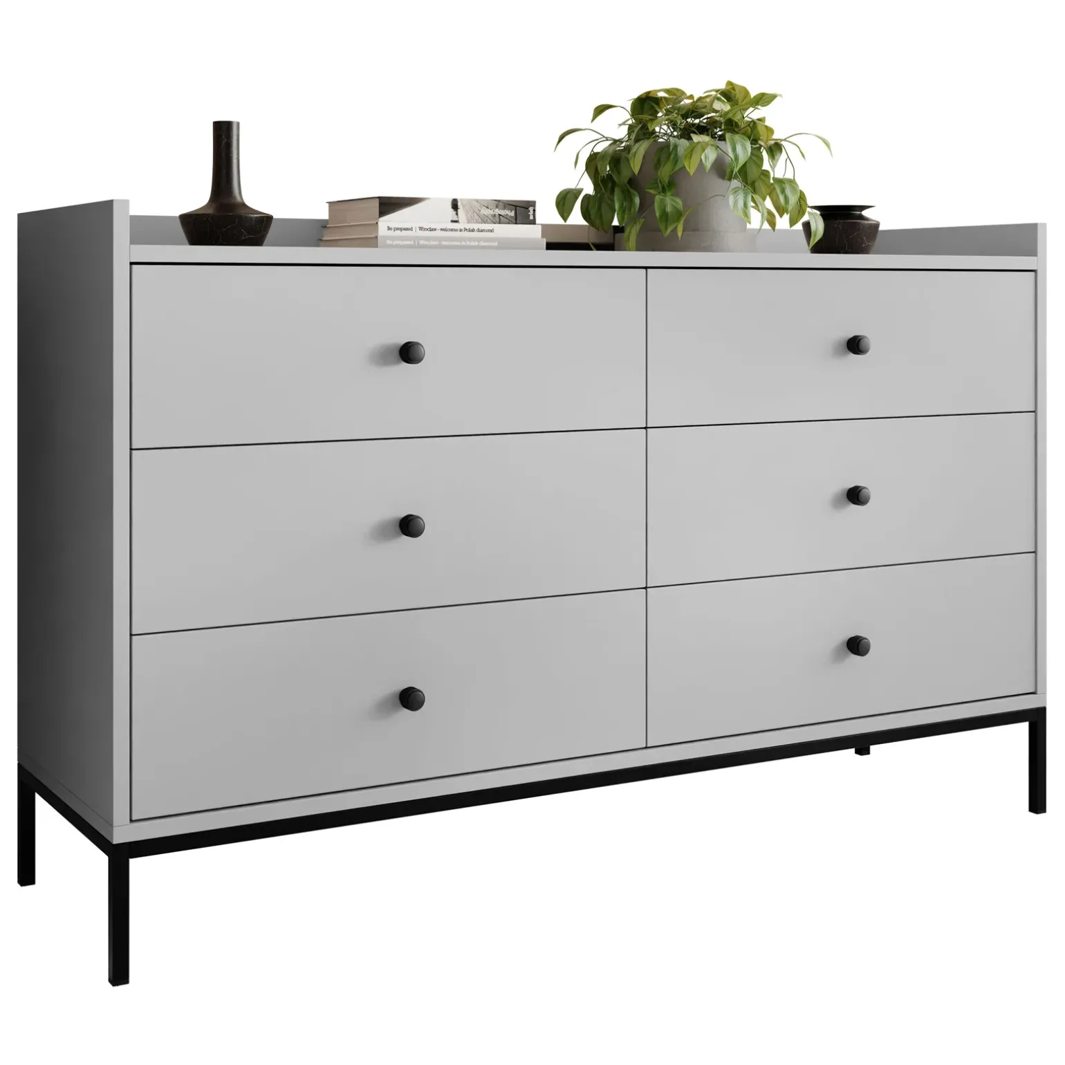 Cassettiera 130x80h cm design moderno 6 cassetti grigio Pollon