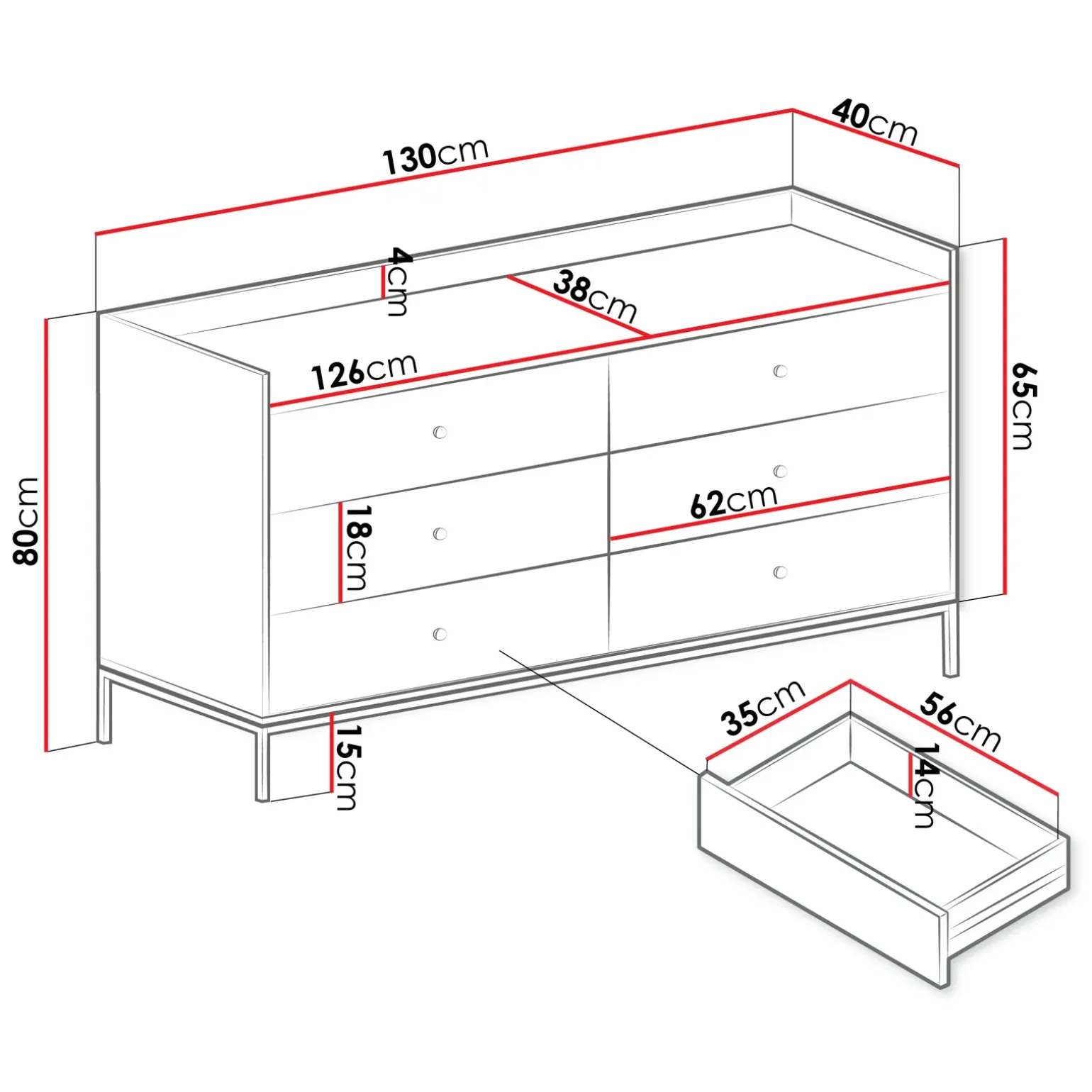 Cassettiera 130x80h cm design moderno 6 cassetti grigio Pollon