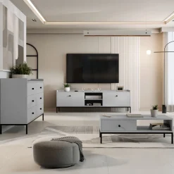 Cassettiera 130x80h cm design moderno 6 cassetti grigio Pollon