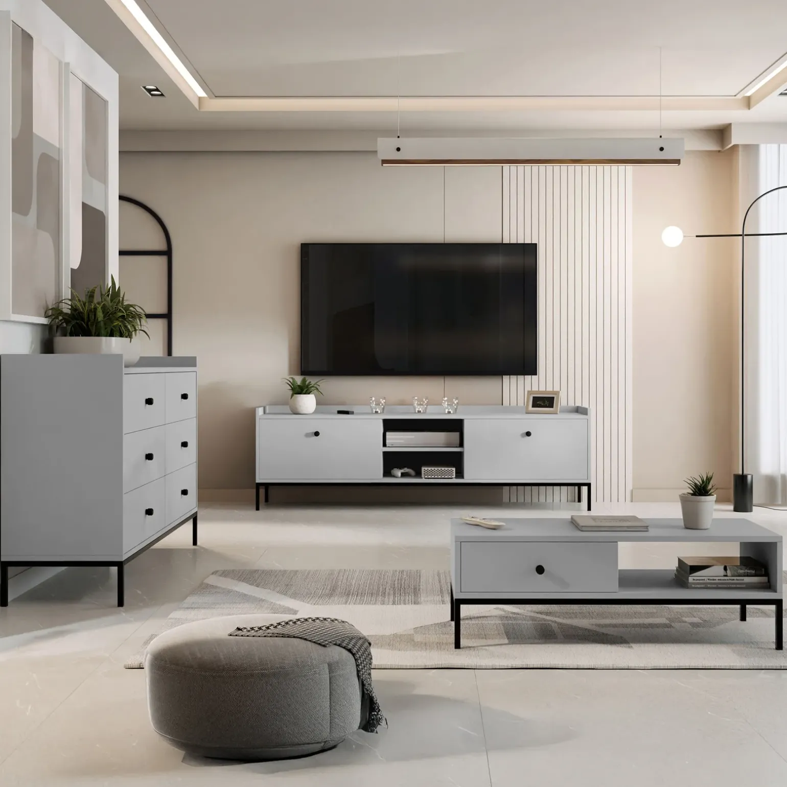 Cassettiera 130x80h cm design moderno 6 cassetti grigio Pollon