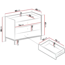 Cassettiera 80x80h cm design moderno 3 cassetti bianco Pollon
