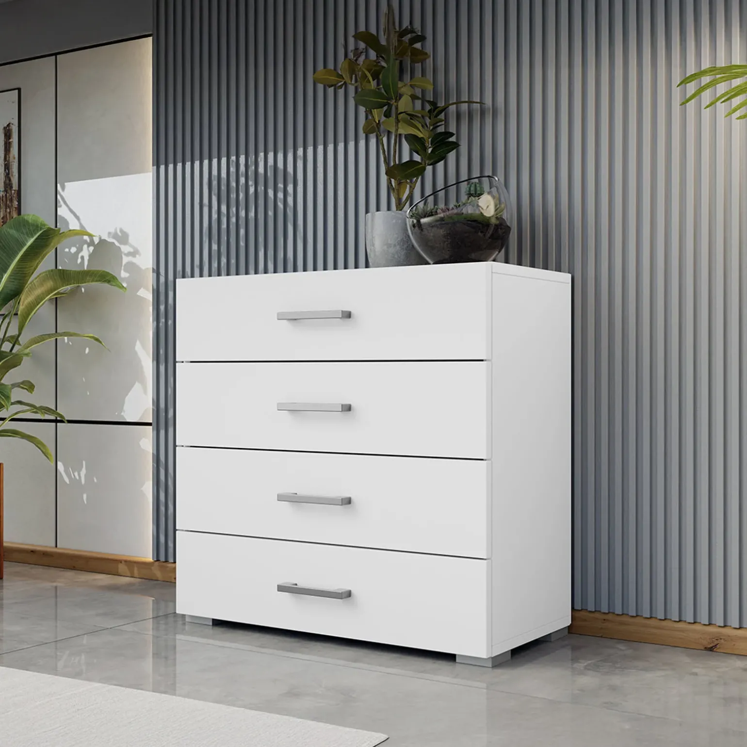 Cassettiera 77x74h cm design moderno 4 cassetti bianco Pastello