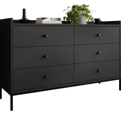 Cassettiera 130x80h cm design moderno 6 cassetti nero Pollon