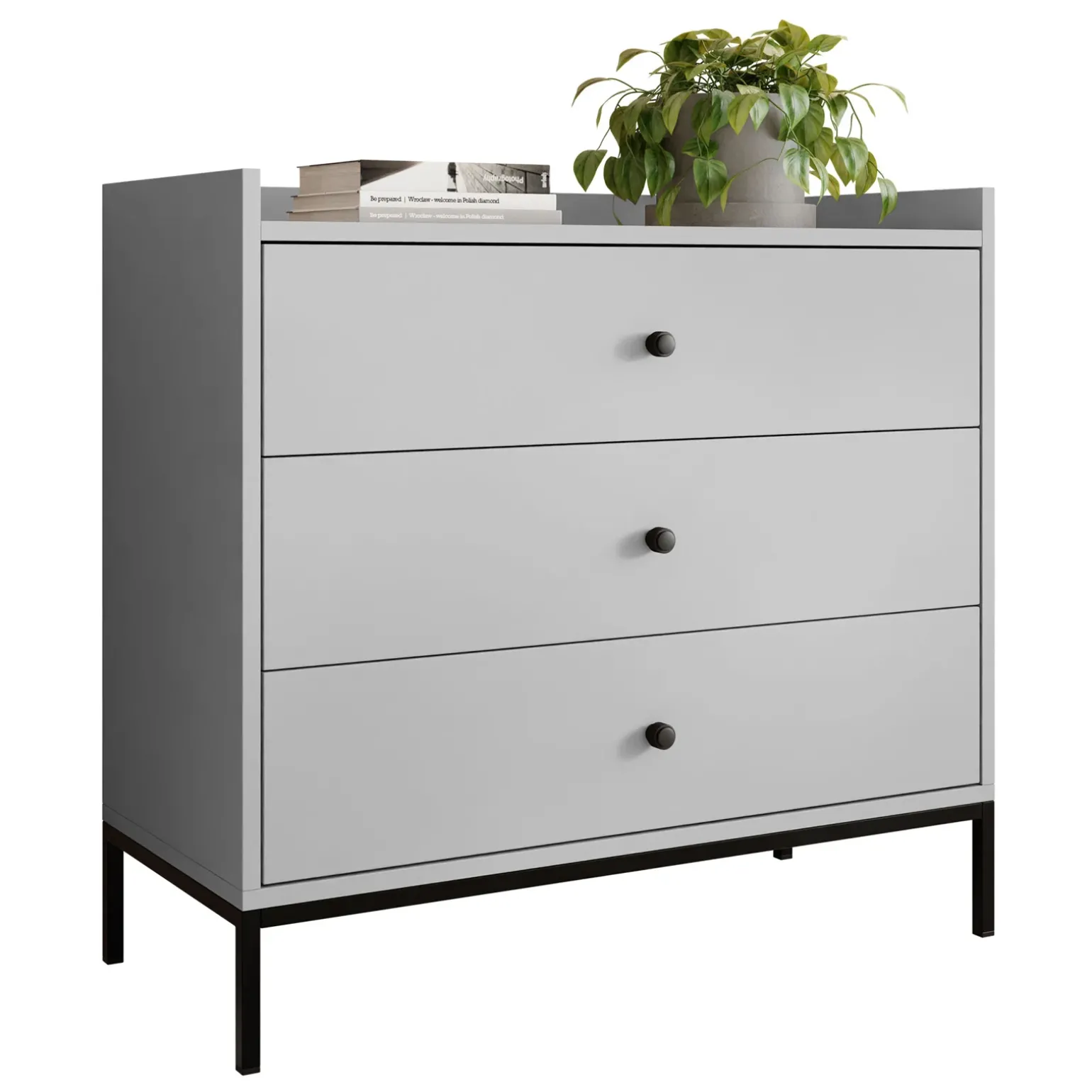 Cassettiera 80x80h cm design moderno 3 cassetti grigio Pollon