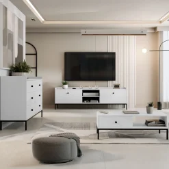 Cassettiera 130x80h cm design moderno 6 cassetti bianco Pollon