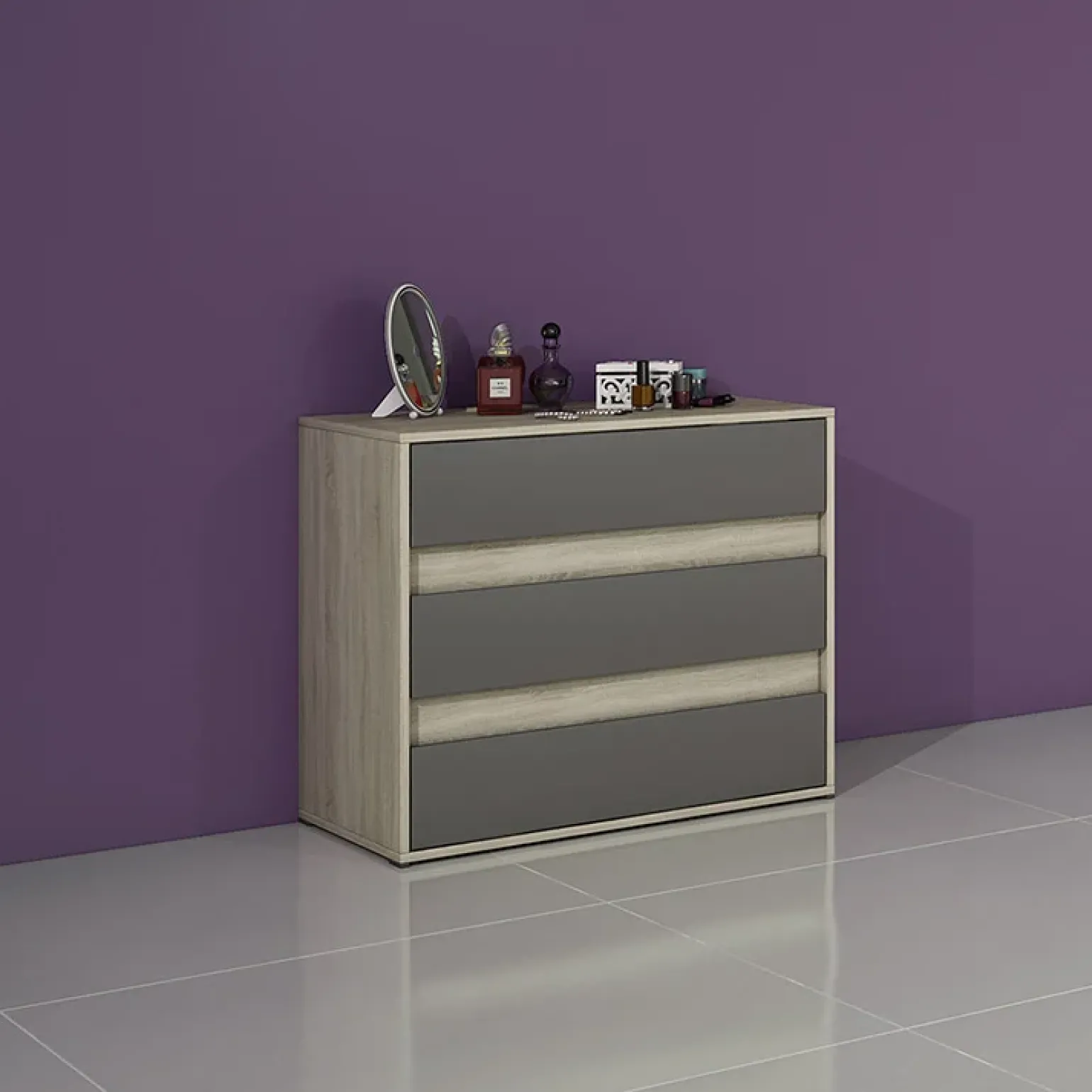 Cassettiera 80x70h cm moderna rovere grigio Altea