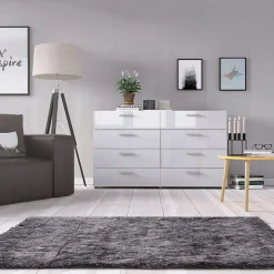Cassettiera 138x83h cm moderna bianco lucido rovere Betty Gihome®