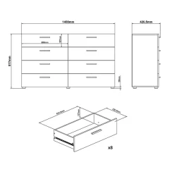 Cassettiera 138x83h cm moderna bianco lucido rovere Betty Gihome®