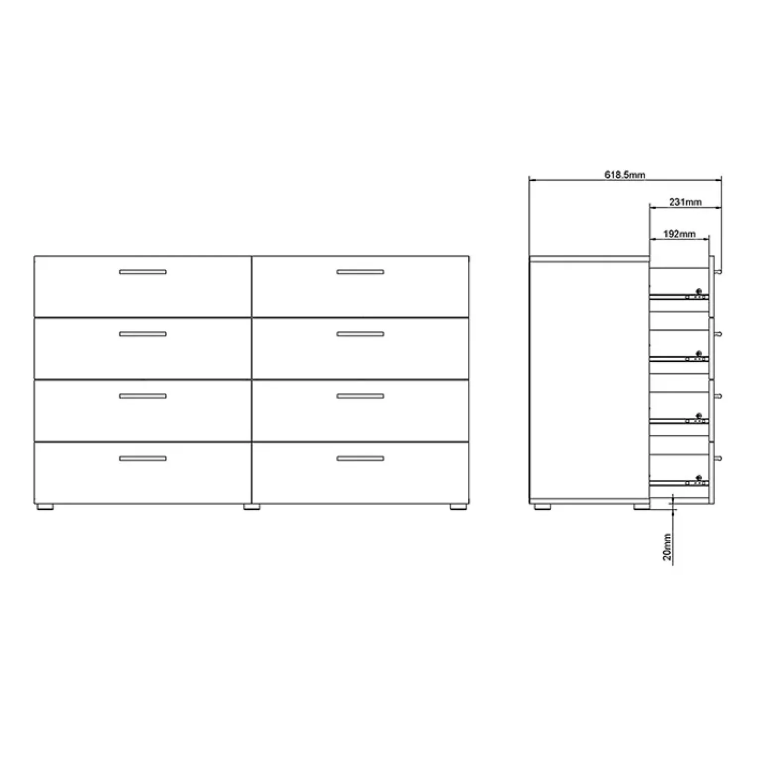 Cassettiera 138x83h cm moderna bianco lucido rovere Betty Gihome®