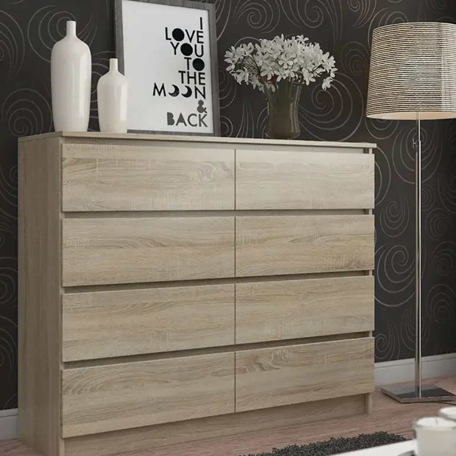 Cassettiera 120x100h cm moderna 8 cassetti rovere Living