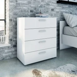 Cassettiera 70x82h cm moderna 4 cassetti bianco opaco Debby Gihome®