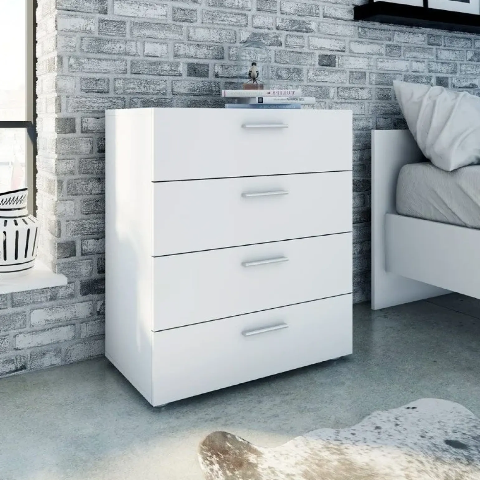Cassettiera 70x82h cm moderna 4 cassetti bianco opaco Debby Gihome®
