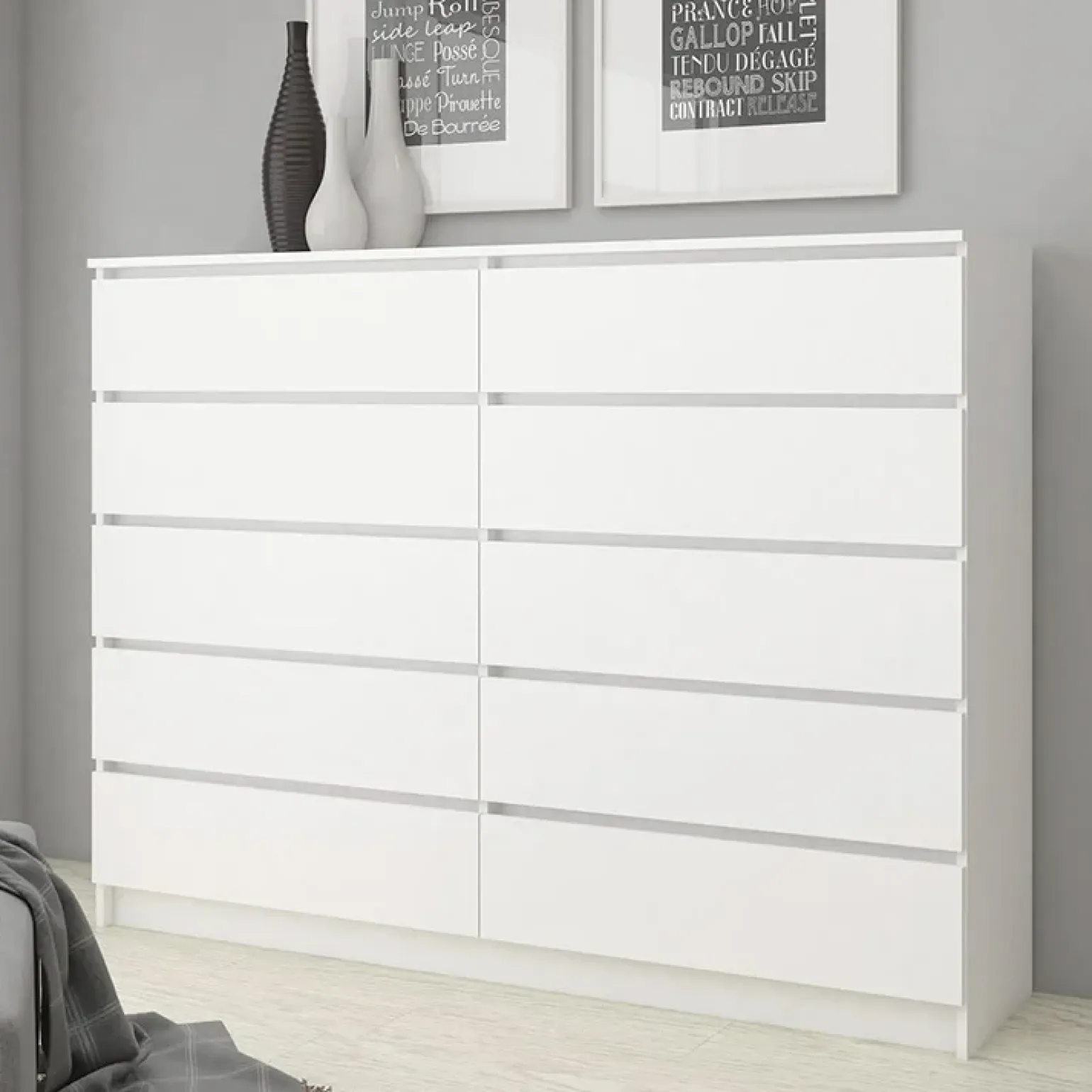 Cassettiera 160x120h cm moderna 10 cassetti bianco Living