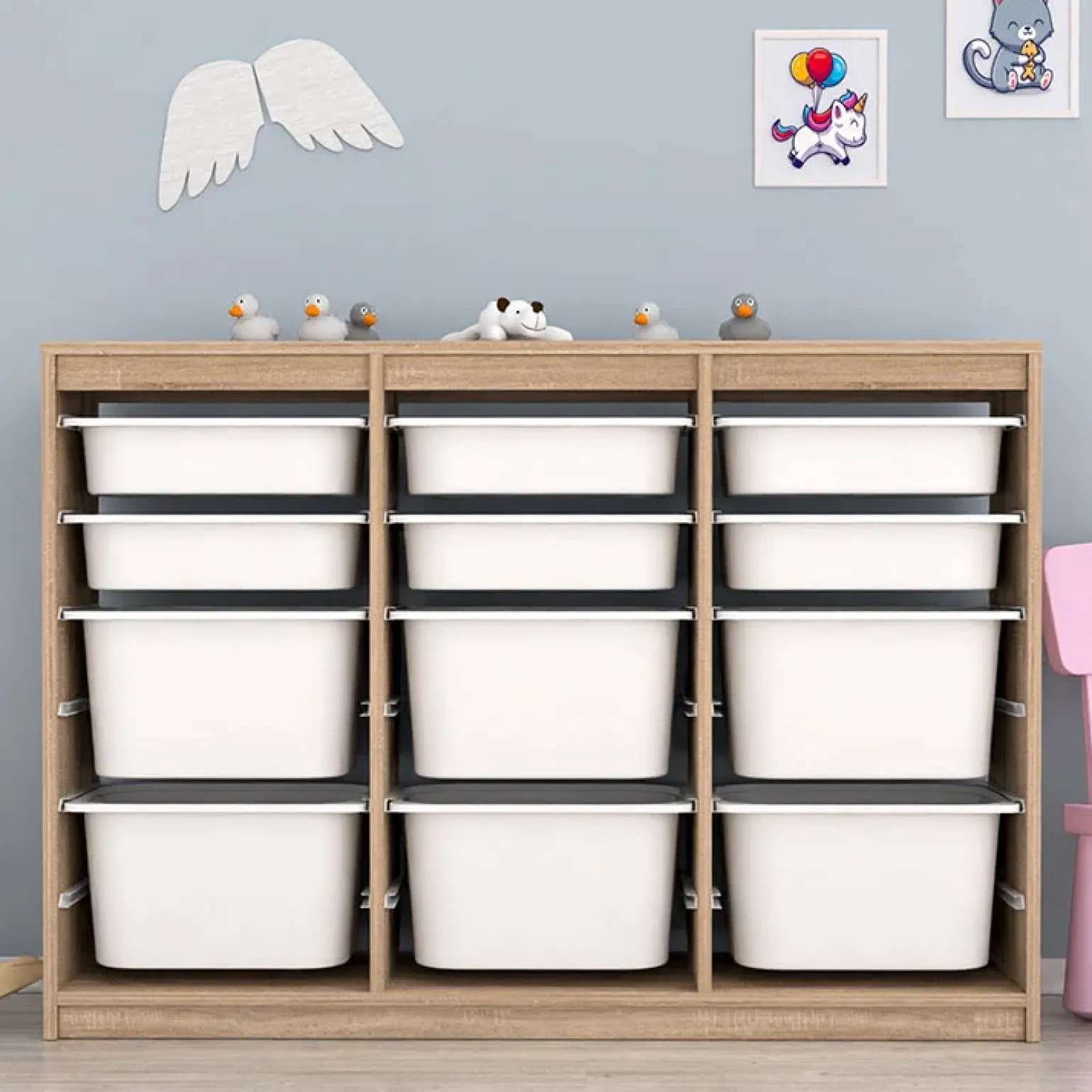 Cassettiera 133x93h cm portagiochi con cassetti rovere Fast Concordia