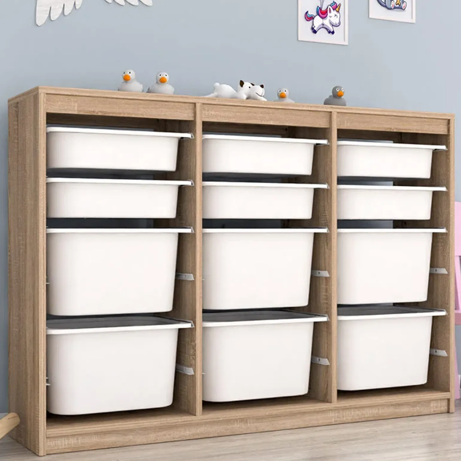 Cassettiera 133x93h cm portagiochi con cassetti rovere Fast Concordia