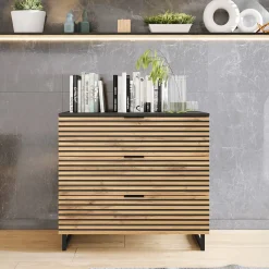 Cassettiera 80x76h cm rustica design  cannettato rovere nero List