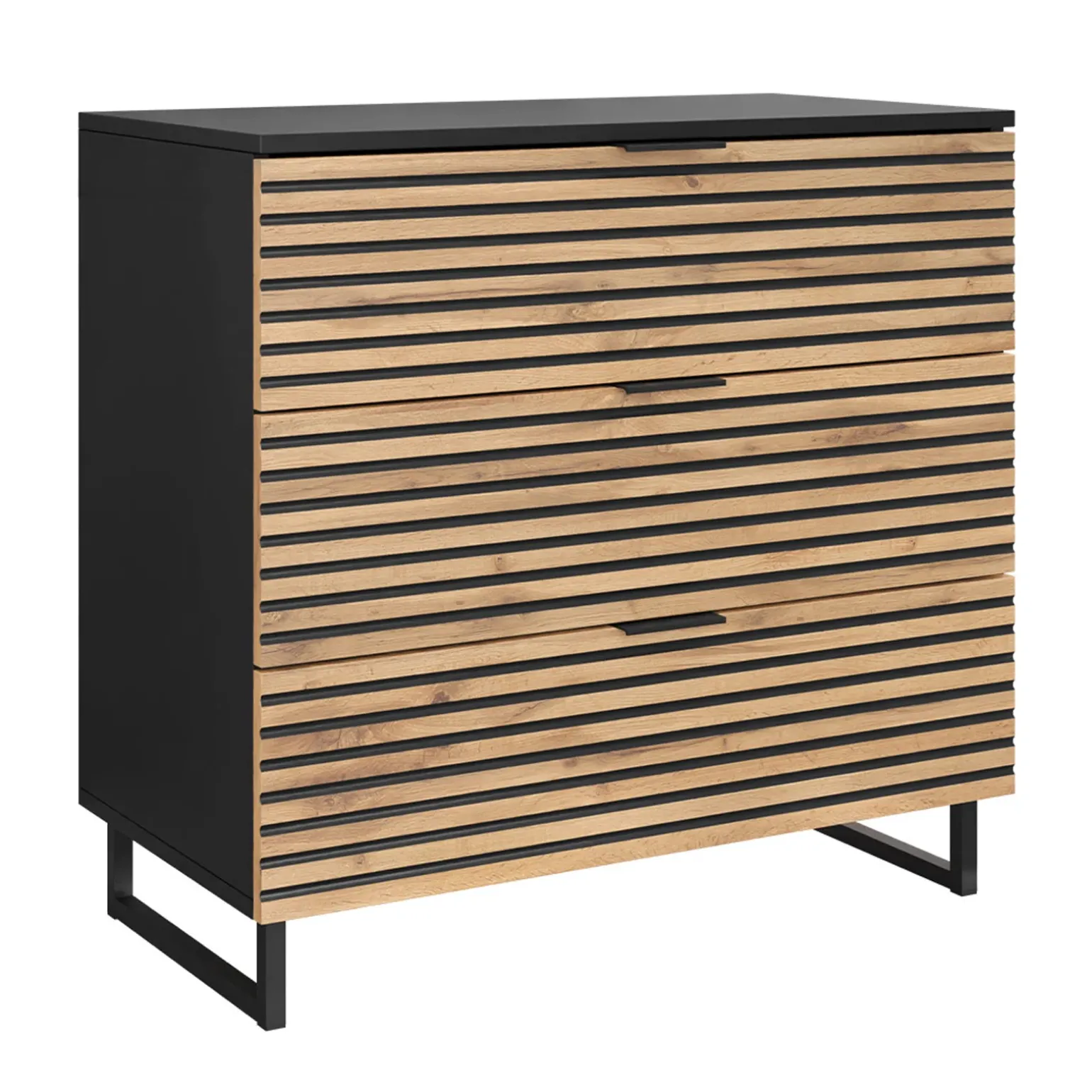 Cassettiera 80x76h cm rustica design cannettato rovere nero List