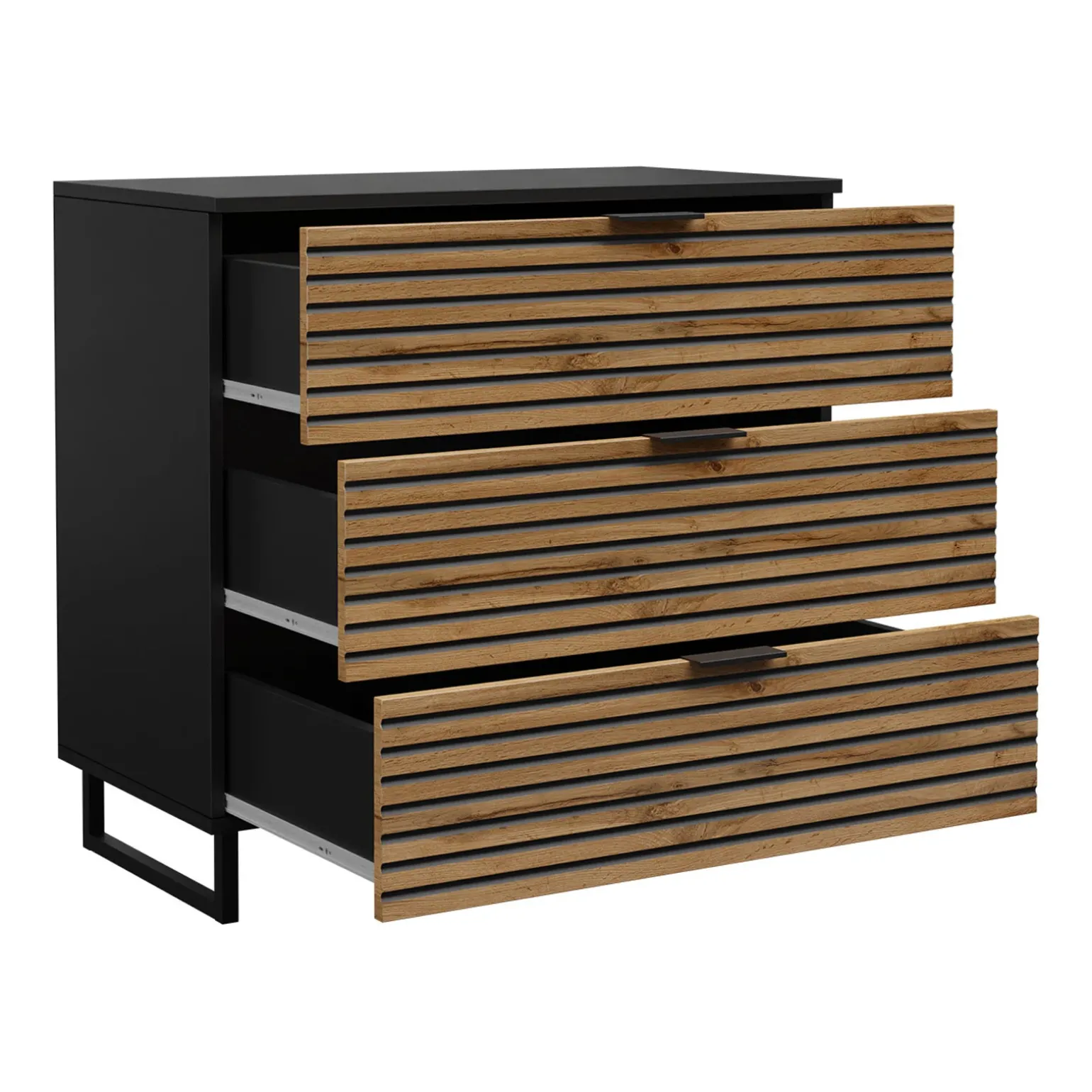 Cassettiera 80x76h cm rustica design cannettato rovere nero List