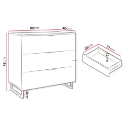 Cassettiera 80x76h cm rustica design cannettato rovere nero List